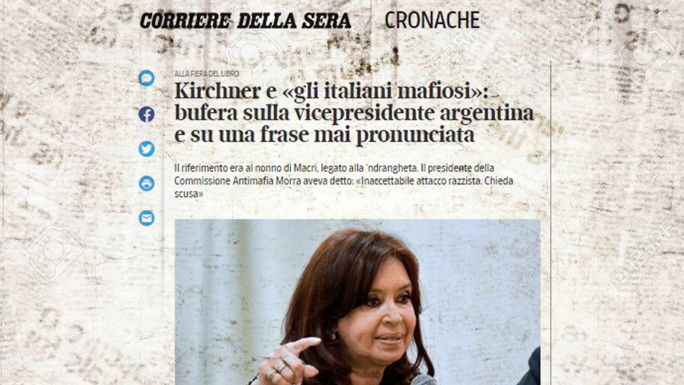 Y la frase "mafiosa" de Cristina Kirchner llegó a la prensa italiana