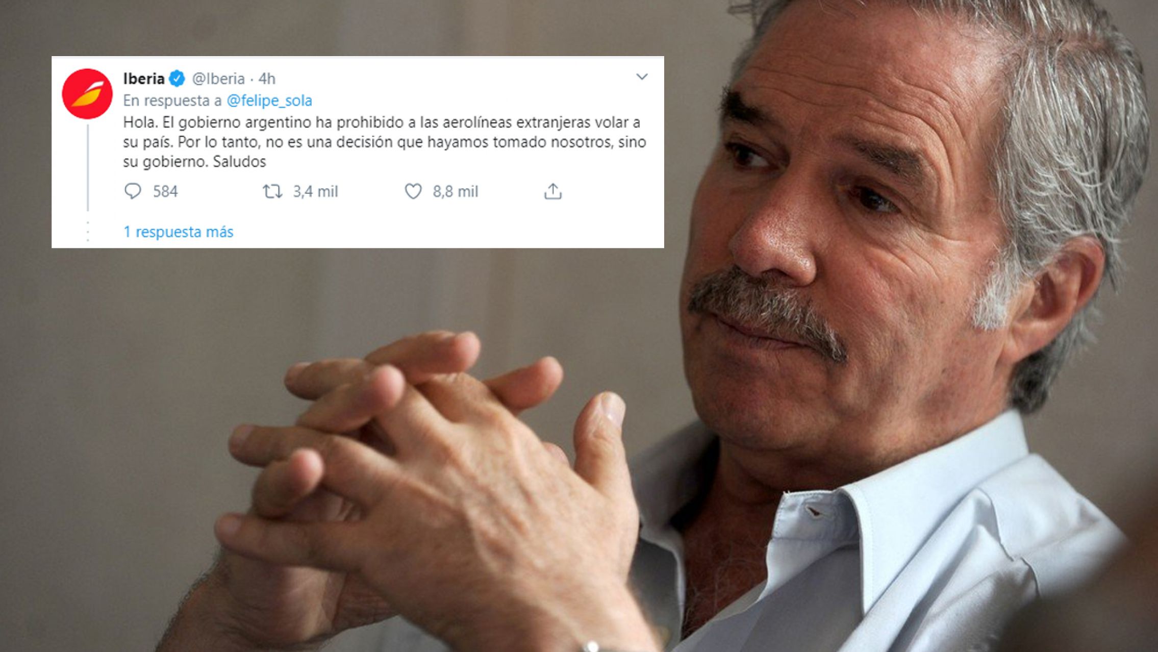 Papelón: Felipe Solá se cruzó en Twitter con una reconocida aerolínea