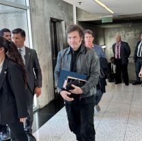 Milei lleg&oacute; a Ezeiza tras su gira en Davos, en la que dio detalles de su modelo de capitalismo