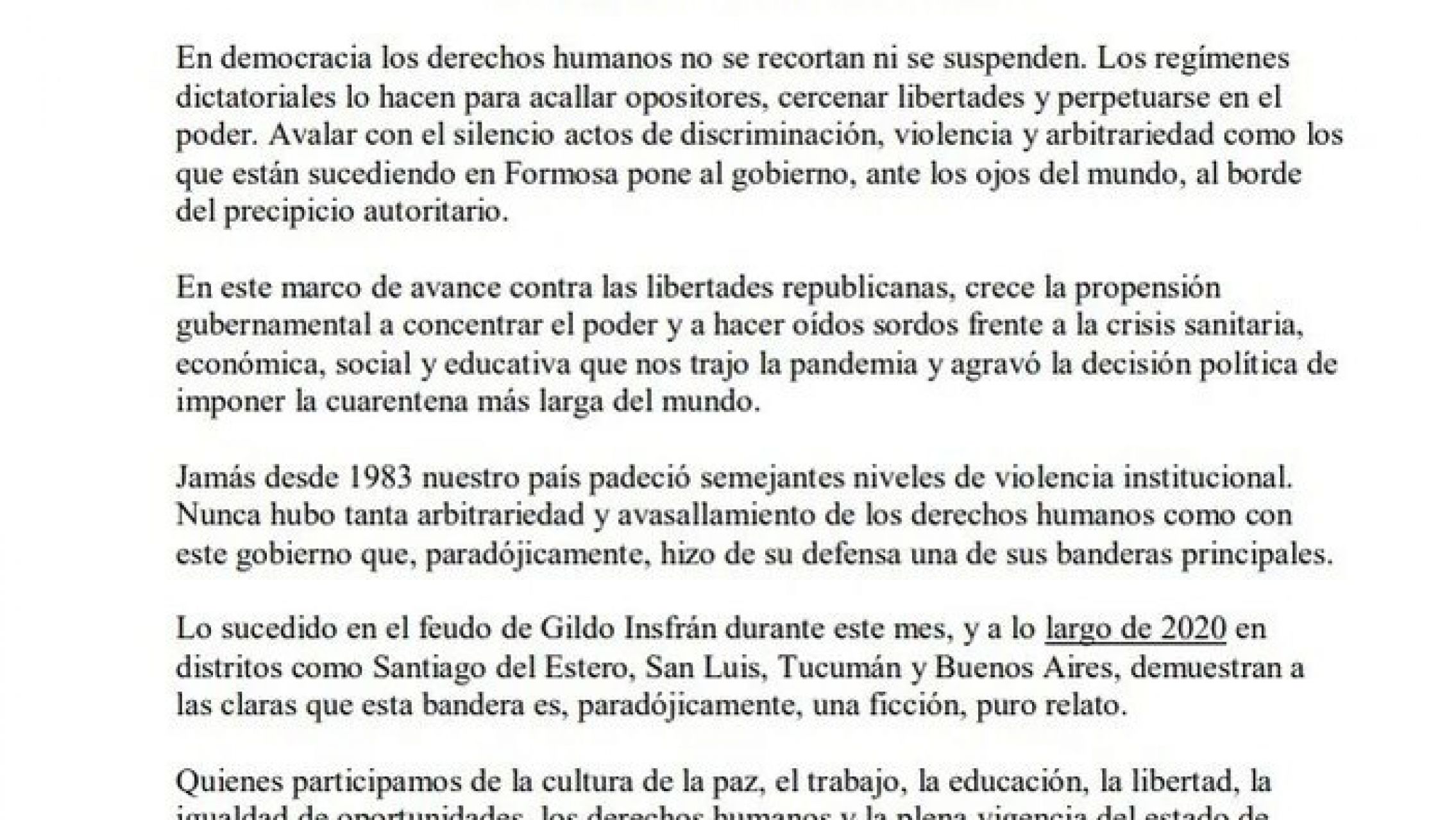 Juntos por el Cambio y artistas se juntaron para denunciar a Gildo Insfrán