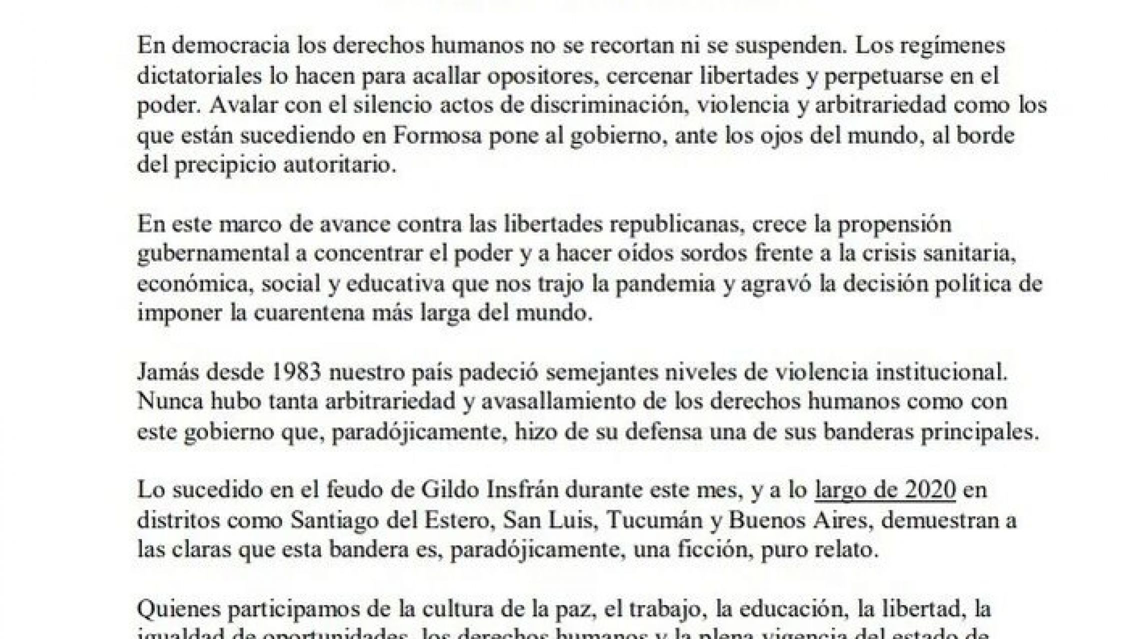 Juntos por el Cambio y artistas se juntaron para denunciar a Gildo Insfrán