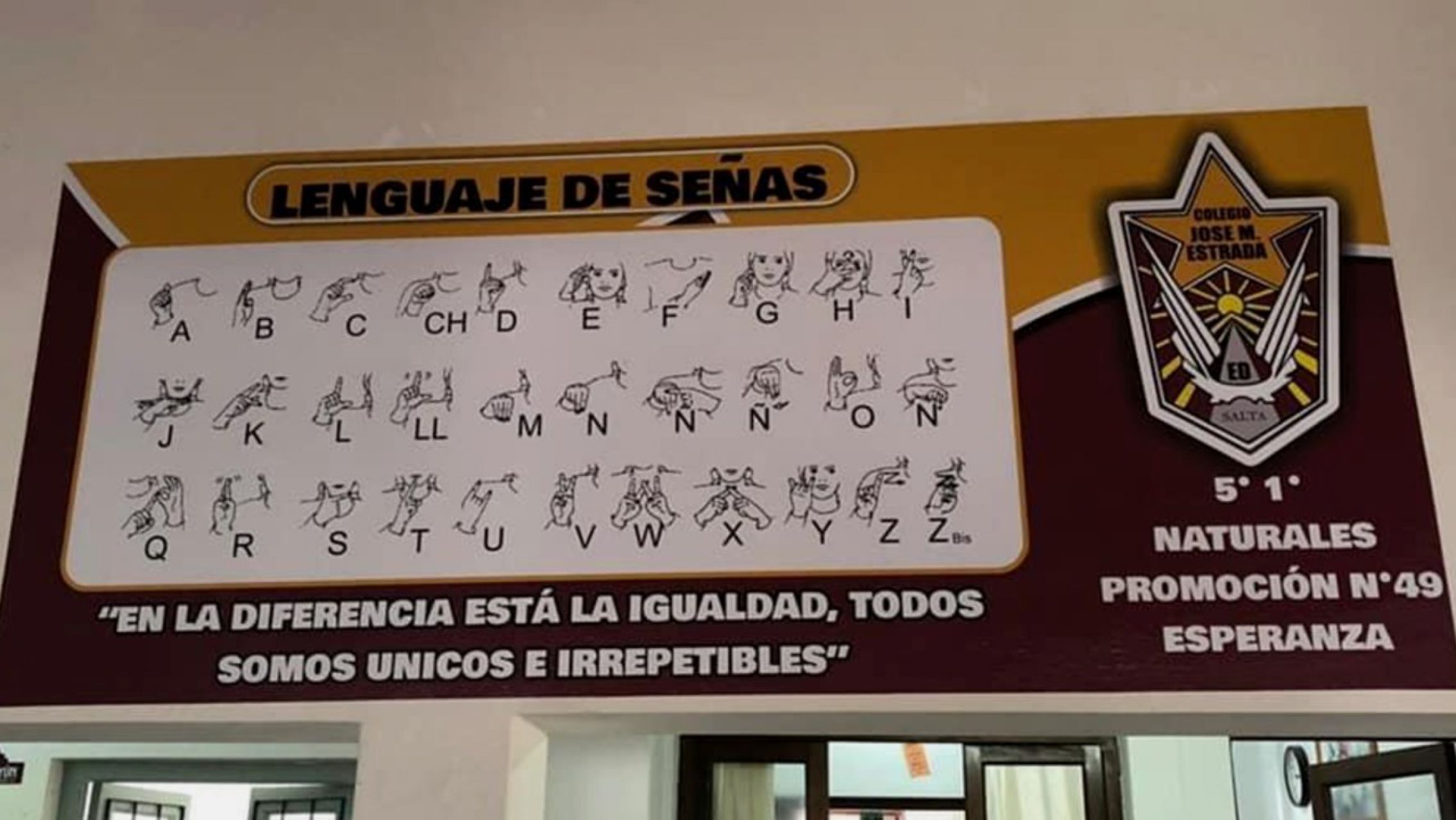 Un colegio de Salta incorporó un abecedario con lenguaje de señas en su edificio