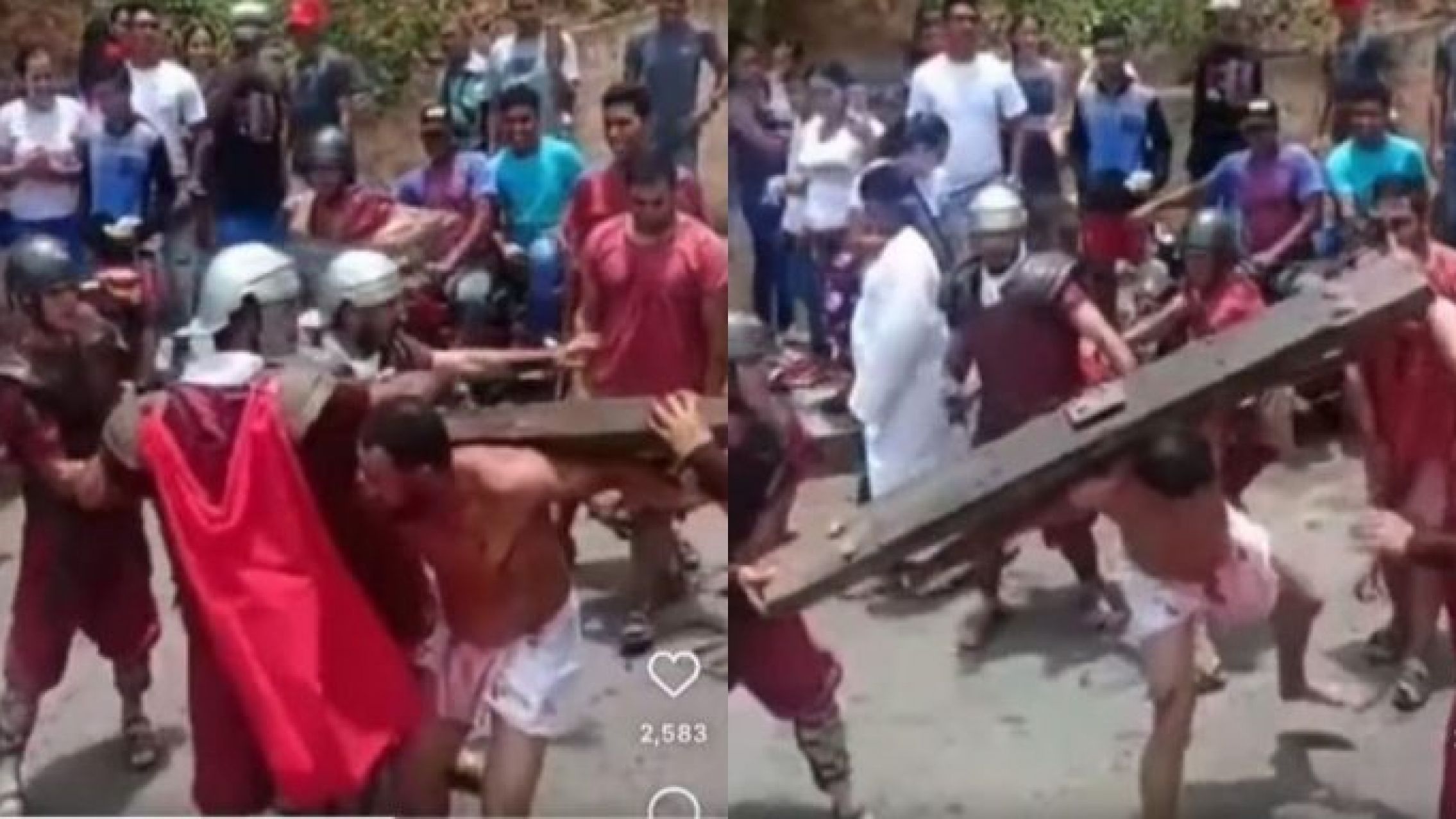 Interpretaba a Jesús en una procesión, pero no se aguantó los azotes y los devolvió a patadas