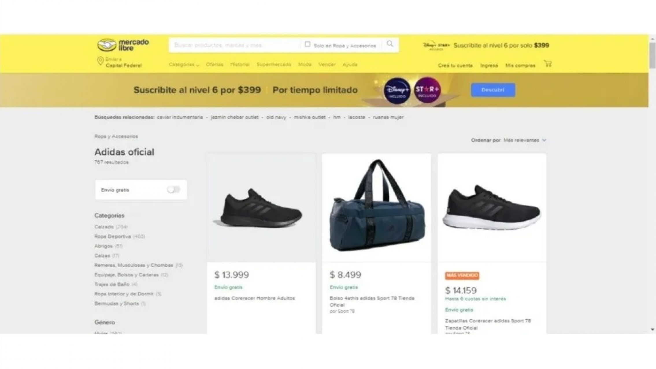 Por un error, el sitio de Adidas en Mercado Libre vendió zapatillas y camperas a $3.299